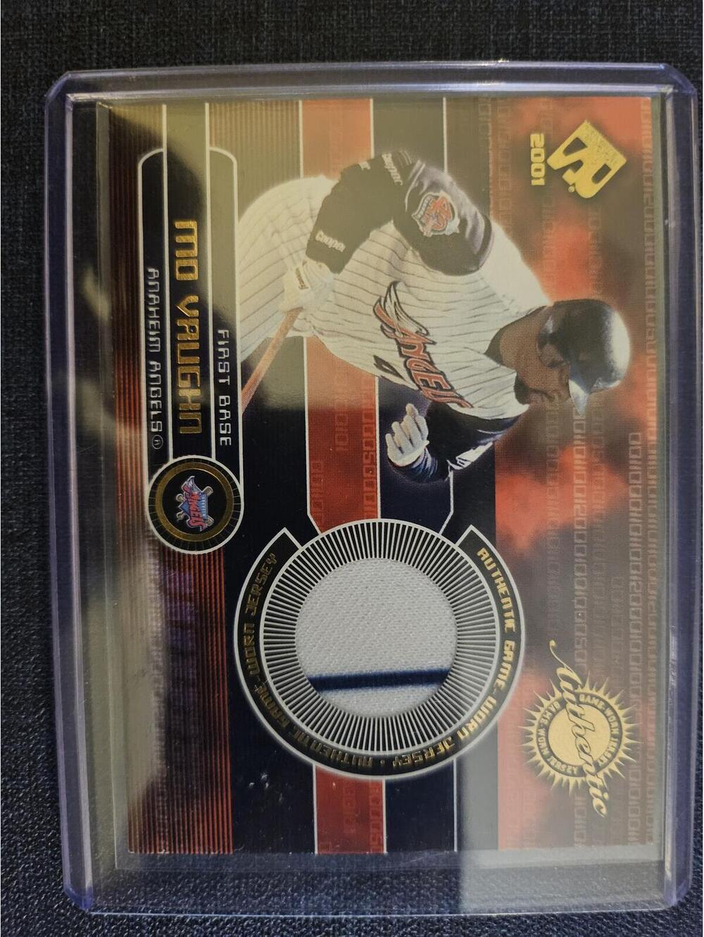MO VAUGHN 2001 Private Stock GAME WORN JERSEY CARD